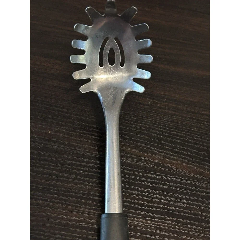Vintage EKCO Stainless Steel Pasta Server Spaghetti Spoon Black Handle 12”
